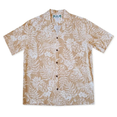 Ukulele Serenade Tan Hawaiian Rayon Shirt - Made In Hawaii