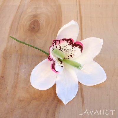 White Cattleya Orchid Flower Ear Stick - Made In Hawaii