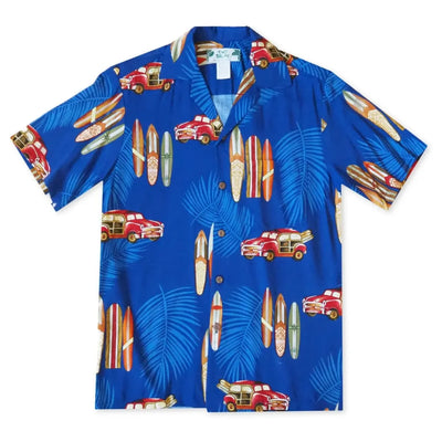 Woody Cruiser Blue Hawaiian Rayon Shirt - Made In Hawaii