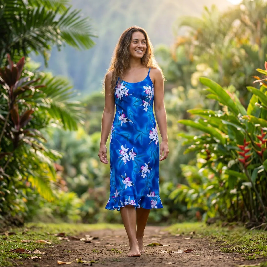 Midi / Mid-length Hawaiian Floral Dresses - Lavahut