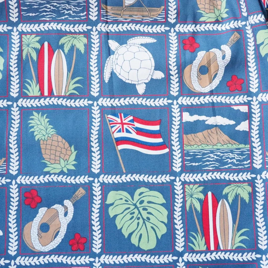 50th State Blue Hawaiian Cotton Shirt - Made in Hawaii