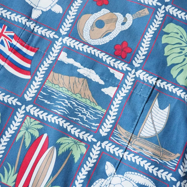 50th State Blue Hawaiian Cotton Shirt - Made in Hawaii