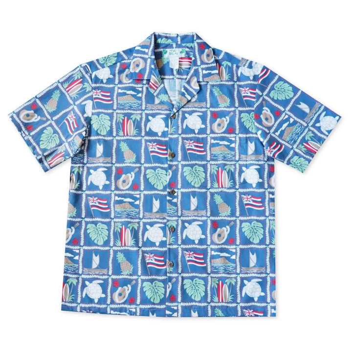 50th State Blue Hawaiian Cotton Shirt - Made in Hawaii