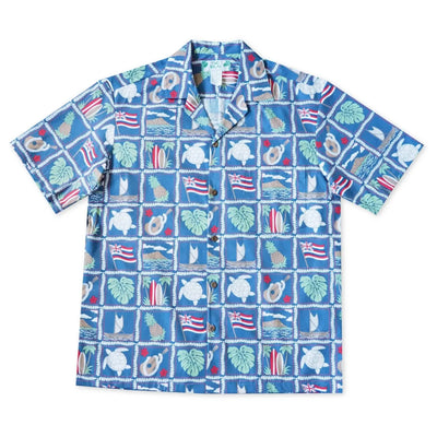50th State Blue Hawaiian Cotton Shirt - Made In Hawaii