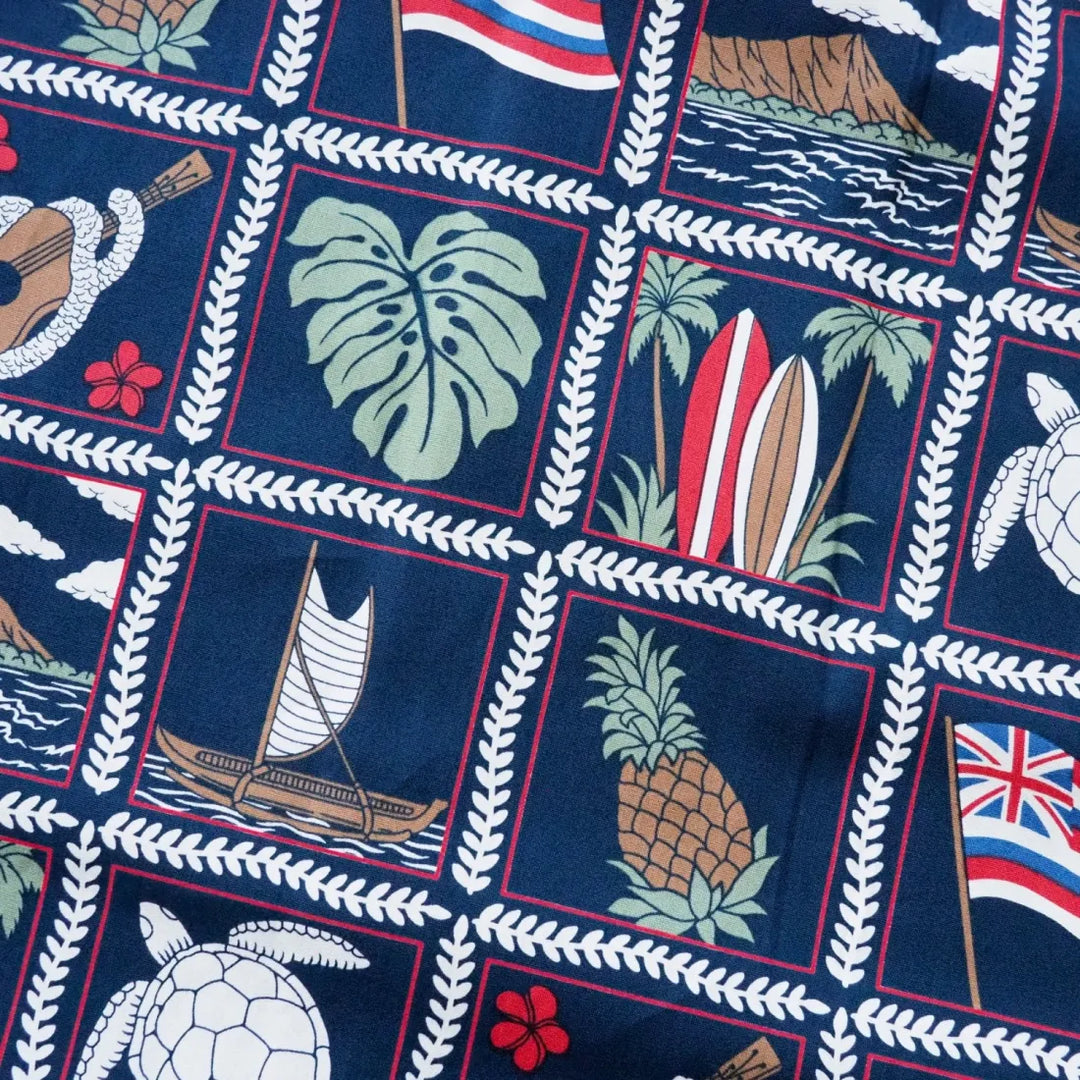 50th State Navy Hawaiian Cotton Shirt - Made in Hawaii