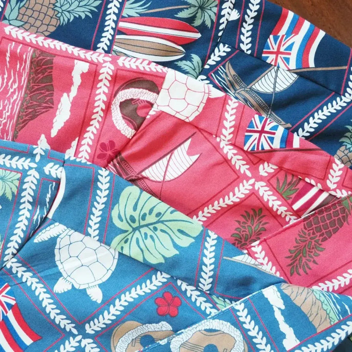 50th State Navy Hawaiian Cotton Shirt Made in Hawaii
