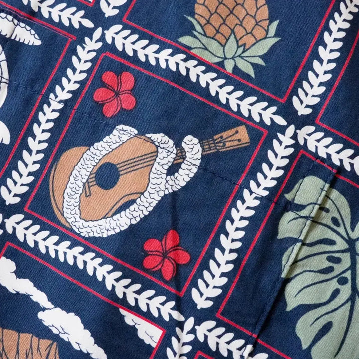 50th State Navy Hawaiian Cotton Shirt Made in Hawaii