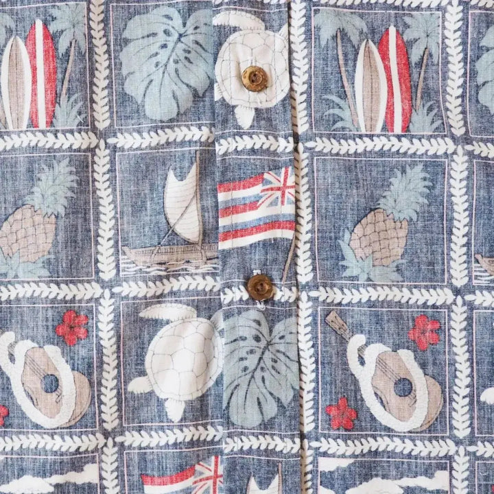 50th State Navy Hawaiian Reverse Shirt - Made in Hawaii