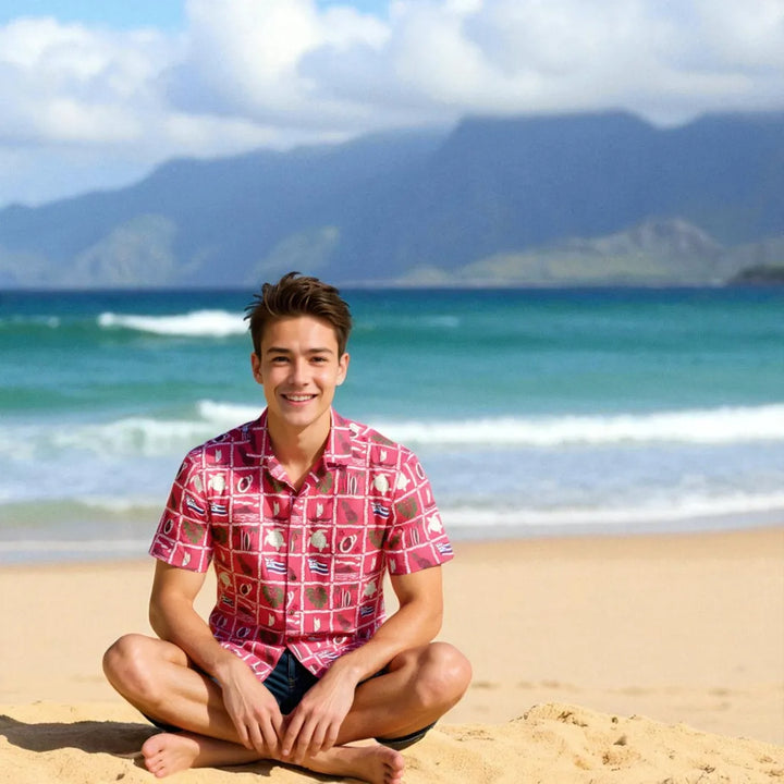 50th State Pink Hawaiian Cotton Shirt - Made in Hawaii