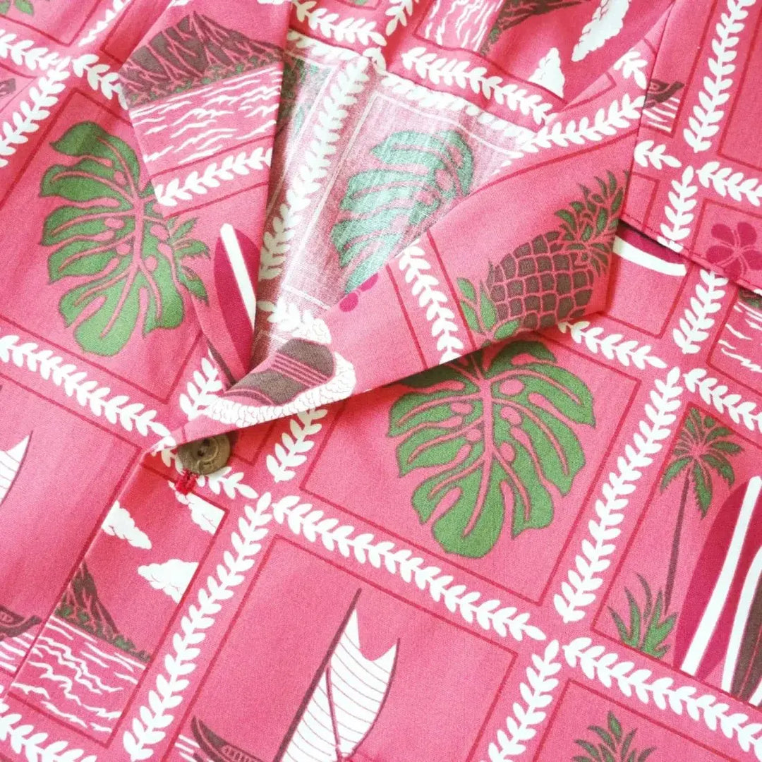 50th State Pink Hawaiian Cotton Shirt Made in Hawaii