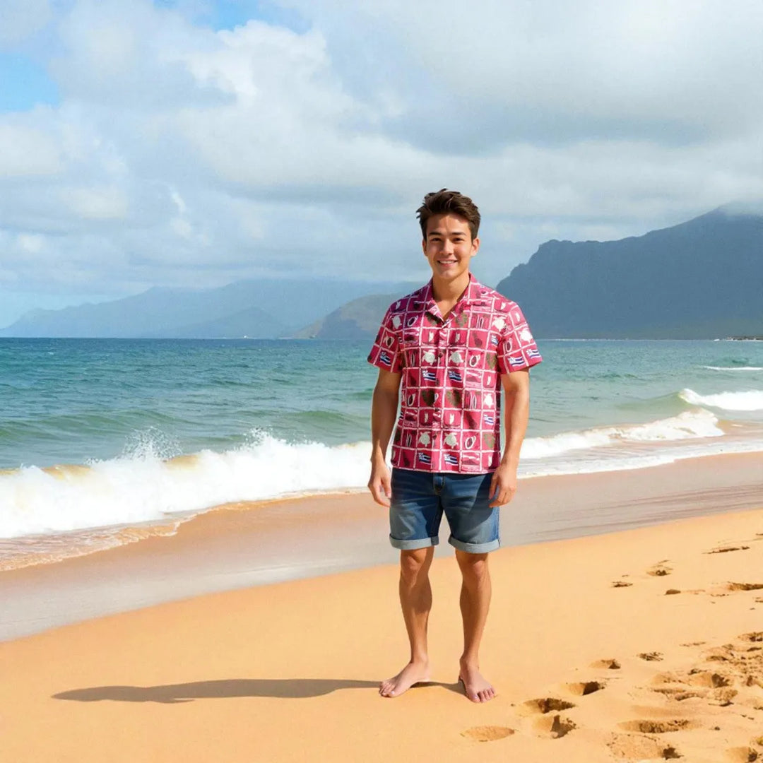 50th State Pink Hawaiian Cotton Shirt - Made in Hawaii