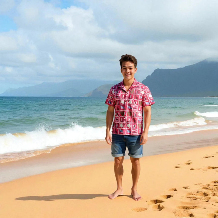 50th State Pink Hawaiian Cotton Shirt - Made in Hawaii