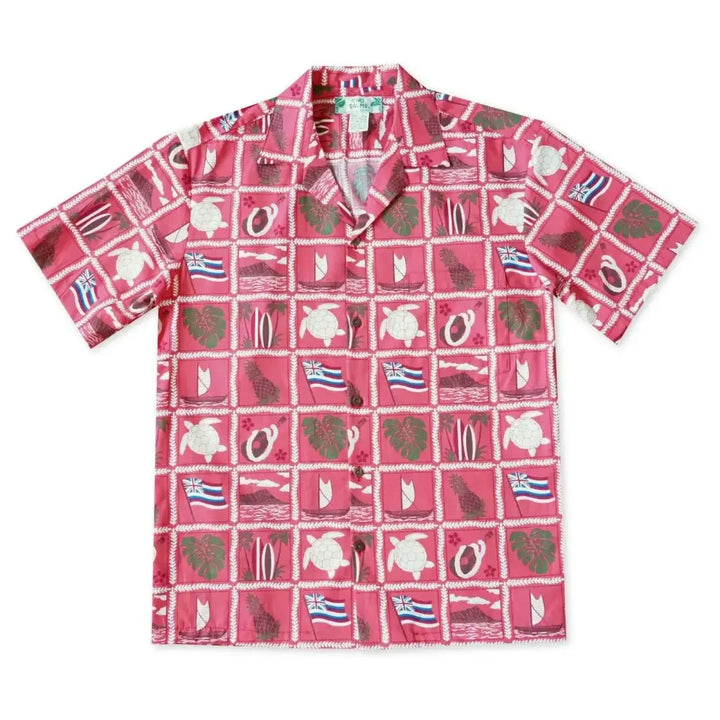 50th State Pink Hawaiian Cotton Shirt Made in Hawaii