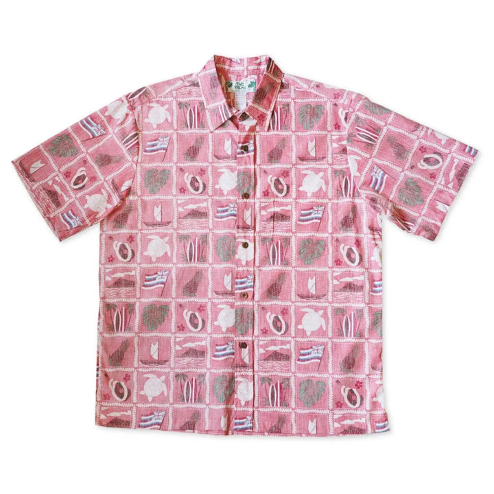 50th State Pink Hawaiian Reverse Shirt - Made in Hawaii