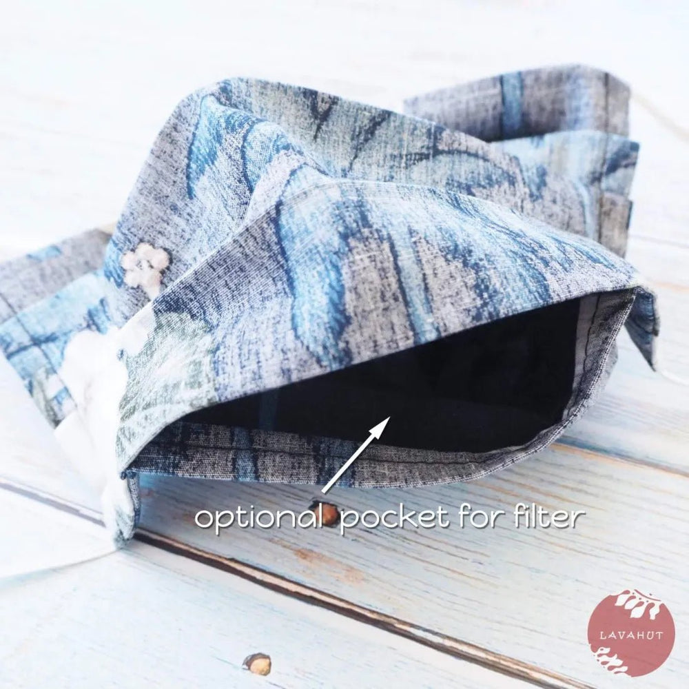 Accordion + Filter Pocket • Blue Koolina – Authentic Hawaiian Face Mask by Lavahut
