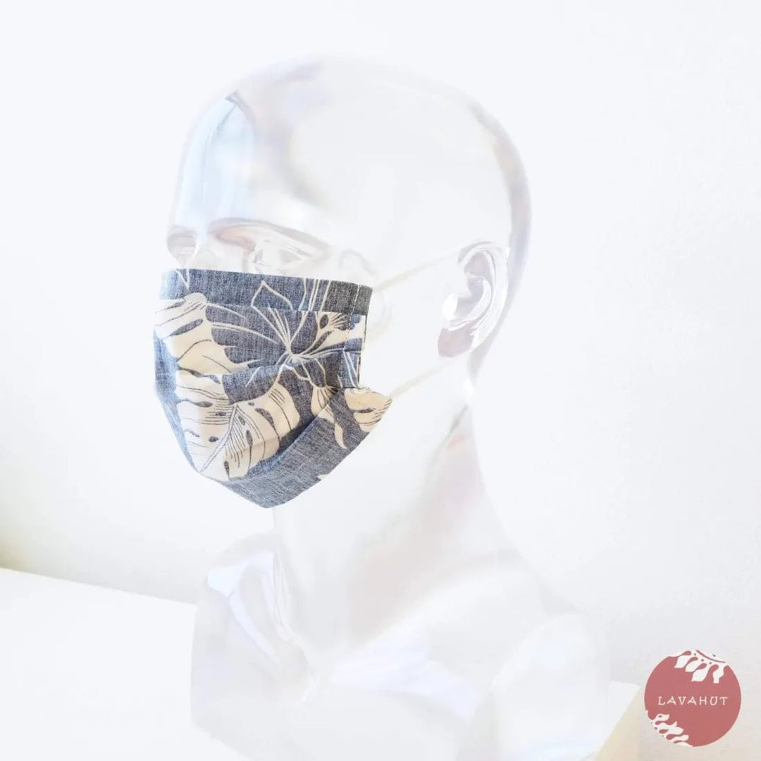 Accordion + Filter Pocket • Navy Orchid – Authentic Hawaiian Face Mask by Lavahut