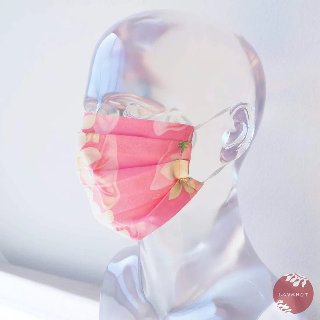 Accordion + Filter Pocket • Pink Plumeria – Authentic Hawaiian Face Mask by Lavahut