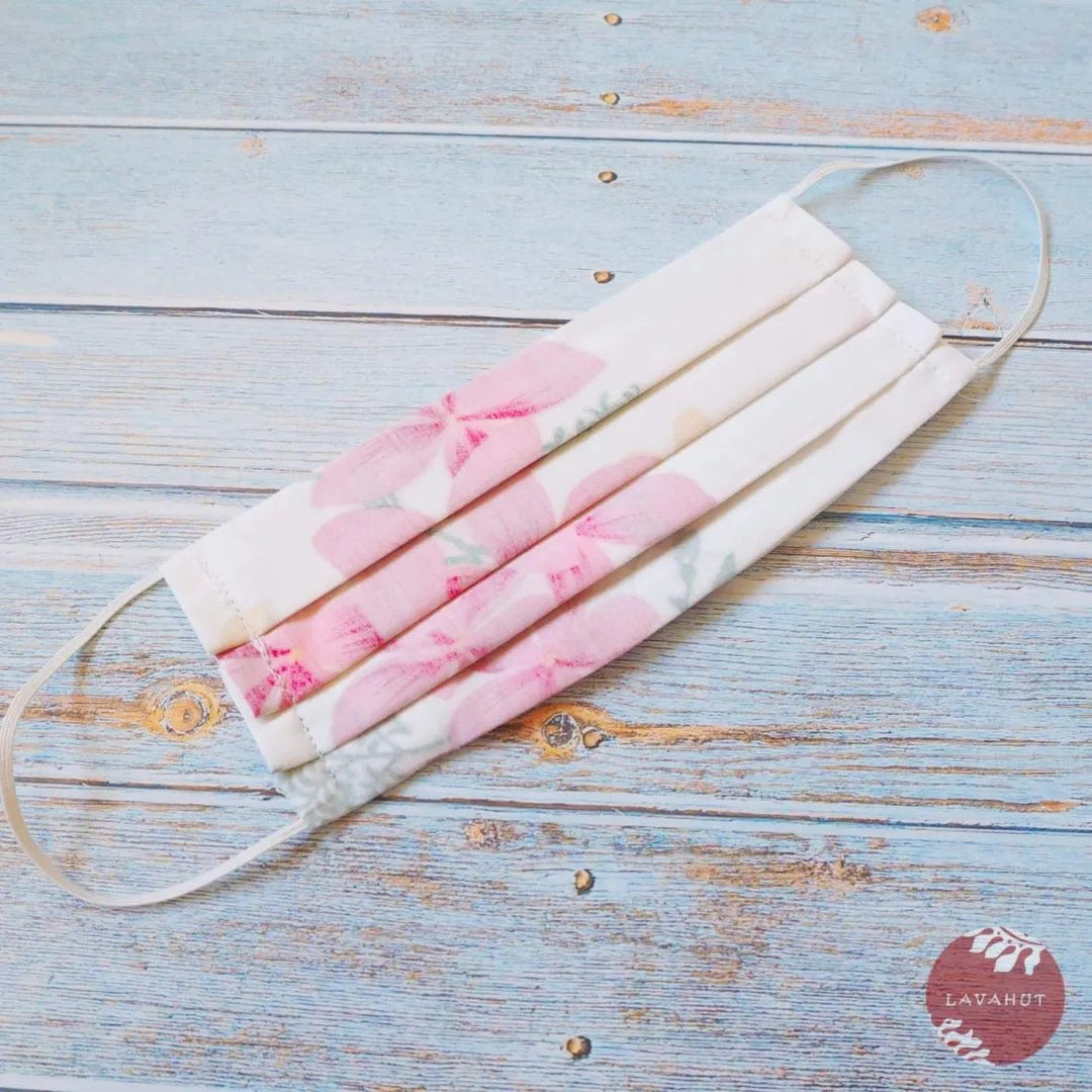 Accordion + Filter Pocket • White Plumeria – Authentic Hawaiian Face Mask by Lavahut