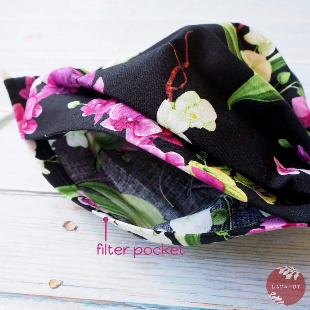 Accordion + Pocket + Adjustable Loops • Black Orchid Bouquet - Made in Hawaii