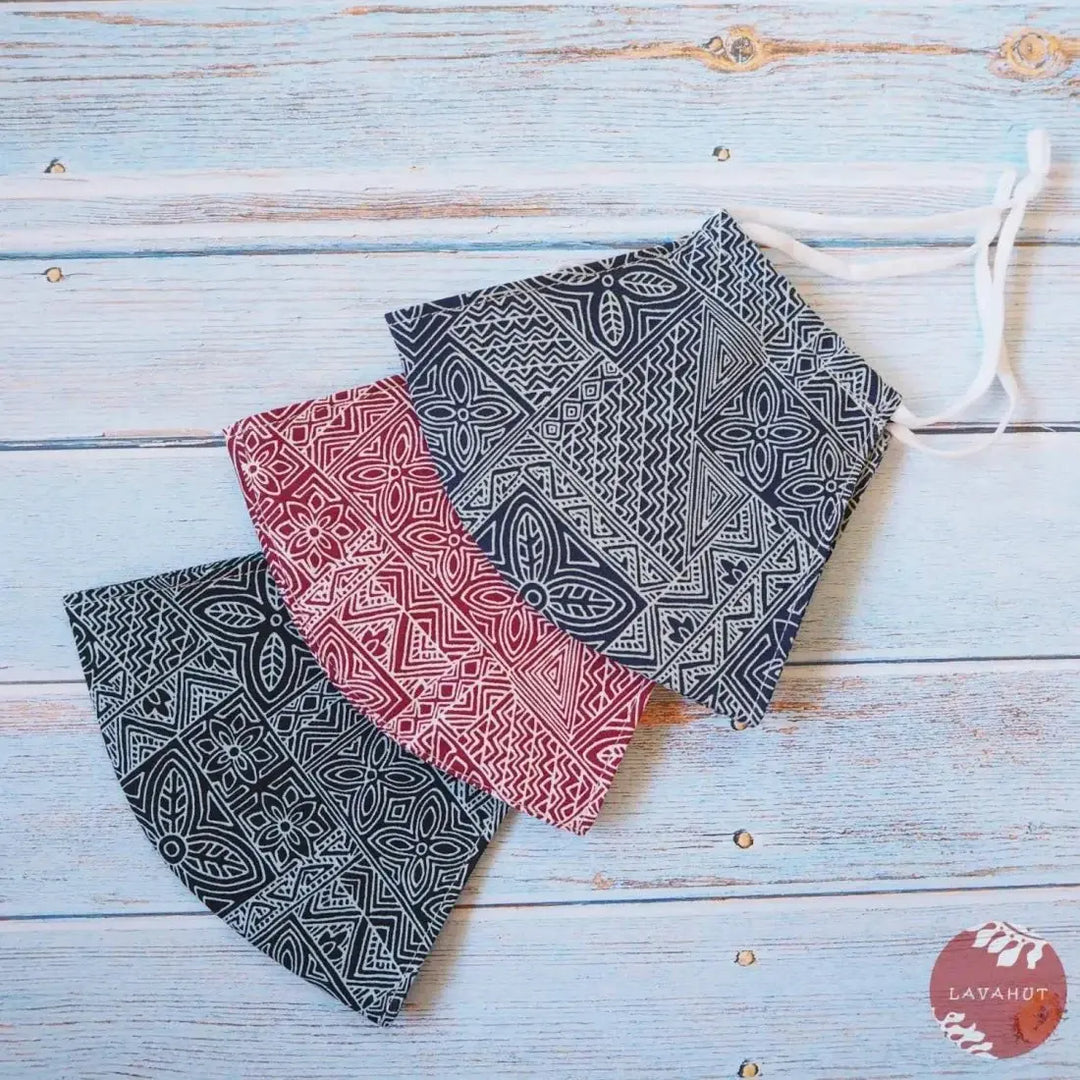 Adjustable Fashion Face Mask • Black Kapa Blocks - Made in Hawaii