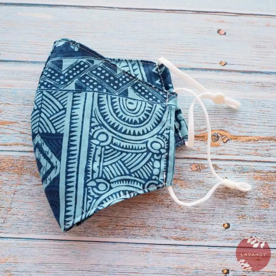 Adjustable Fashion Face Mask • Blue Tribal - Made in Hawaii