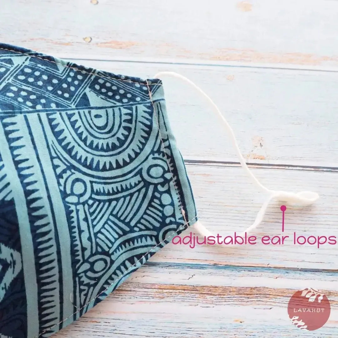 Adjustable Fashion Face Mask • Blue Tribal - Made in Hawaii