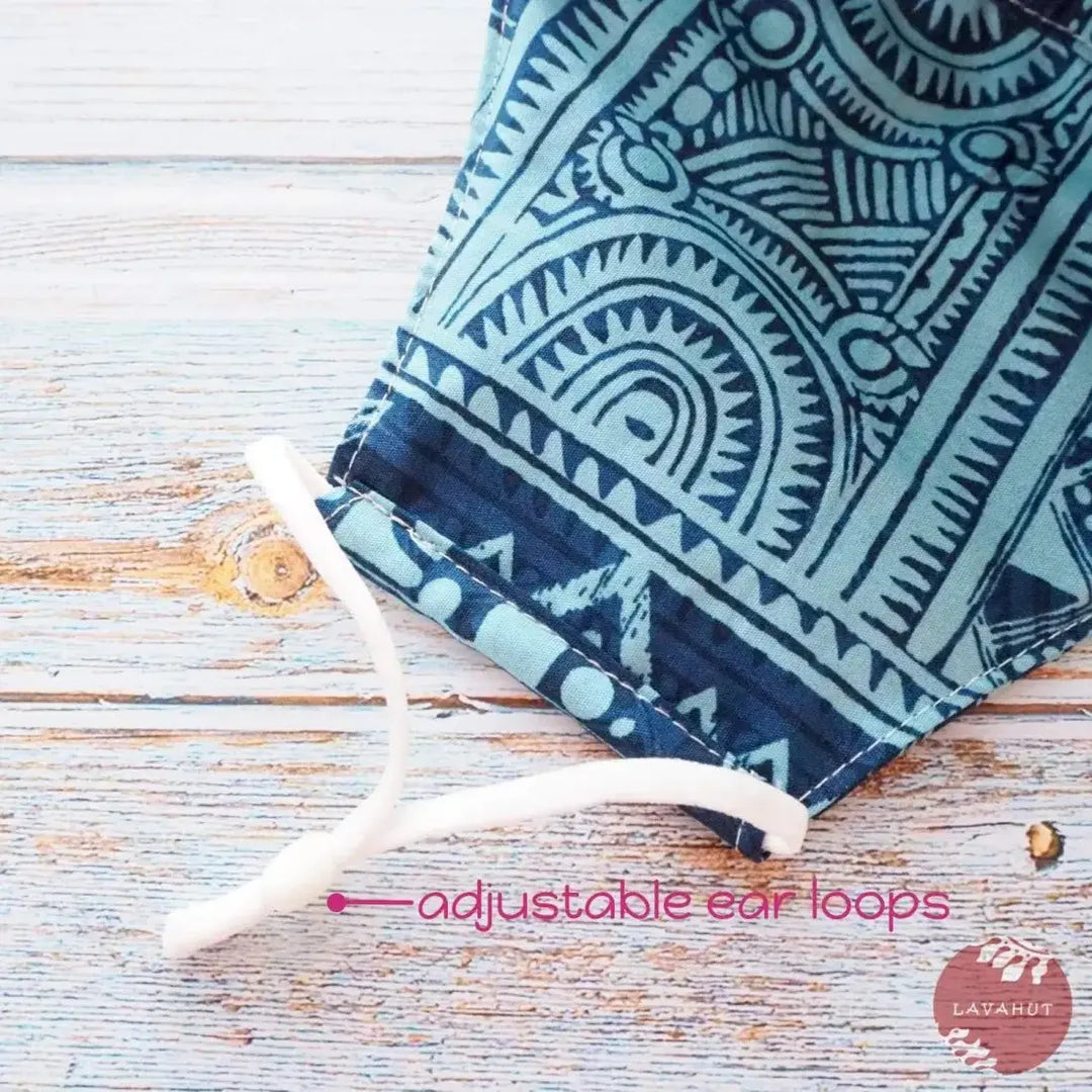 Adjustable Fashion Face Mask • Blue Tribal - Made in Hawaii