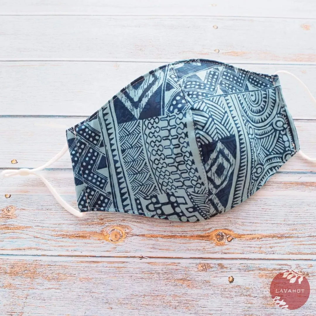 Adjustable Fashion Face Mask ?? Blue Tribal - Made in Hawaii