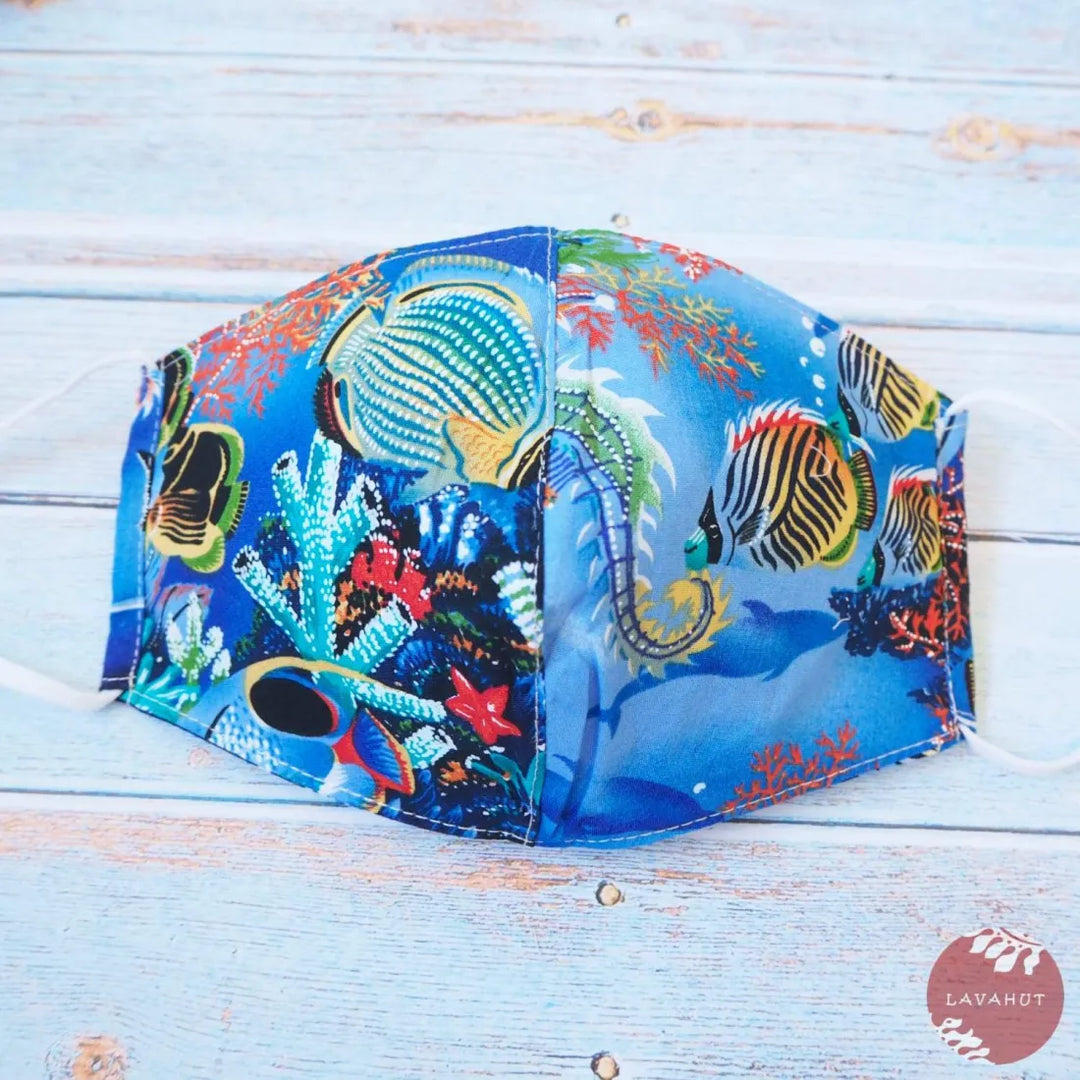 Adjustable Fashion Face Mask • Royal Blue ?Under the Sea’ - Made in Hawaii