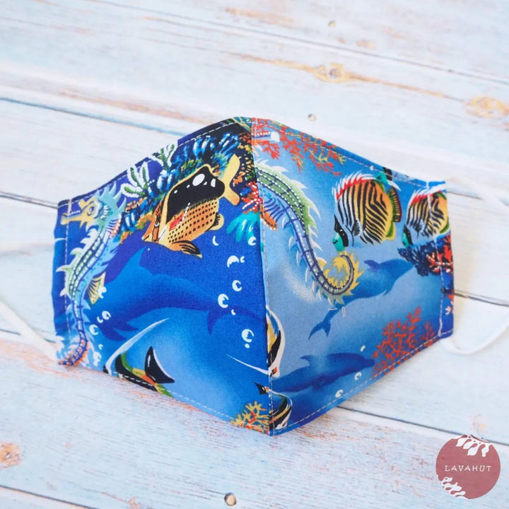 Adjustable Fashion Face Mask • Royal Blue ?Under the Sea’ - Made in Hawaii