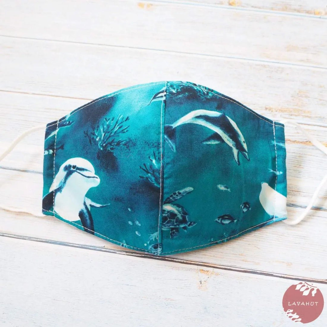Adjustable Fashion Face Mask • Teal Sea Life – Authentic Hawaiian Face Mask by Lavahut
