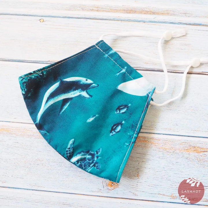 Adjustable Fashion Face Mask ?? Teal Sea Life - Made in Hawaii