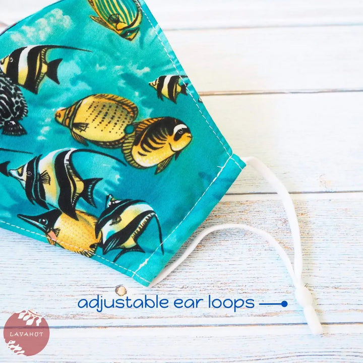 Adjustable Fashion Face Mask • Teal ?Under the Sea’ - Made in Hawaii