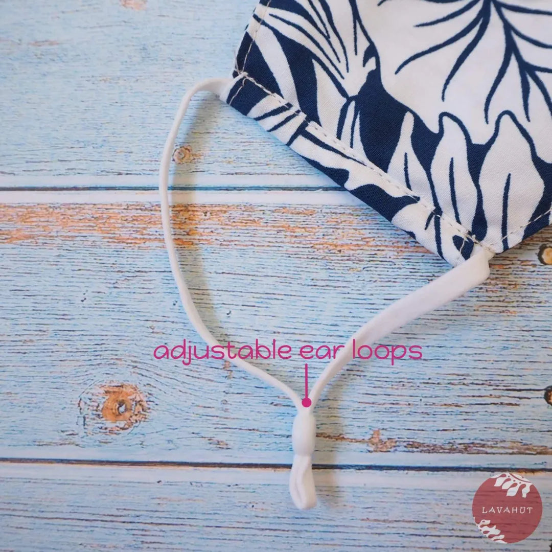 Adjustable Fashion Face Mask • White Taro Leaves - Made in Hawaii