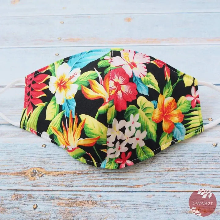 Adjustable + Filter Pocket • Black Botanical - Made in Hawaii