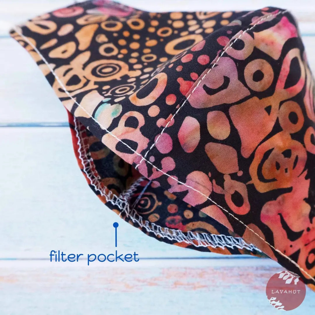 Adjustable + Filter Pocket • Black Carnival Blooms - Made in Hawaii