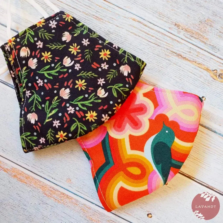 Adjustable + Filter Pocket • Black Ditsy Floral - Made in Hawaii