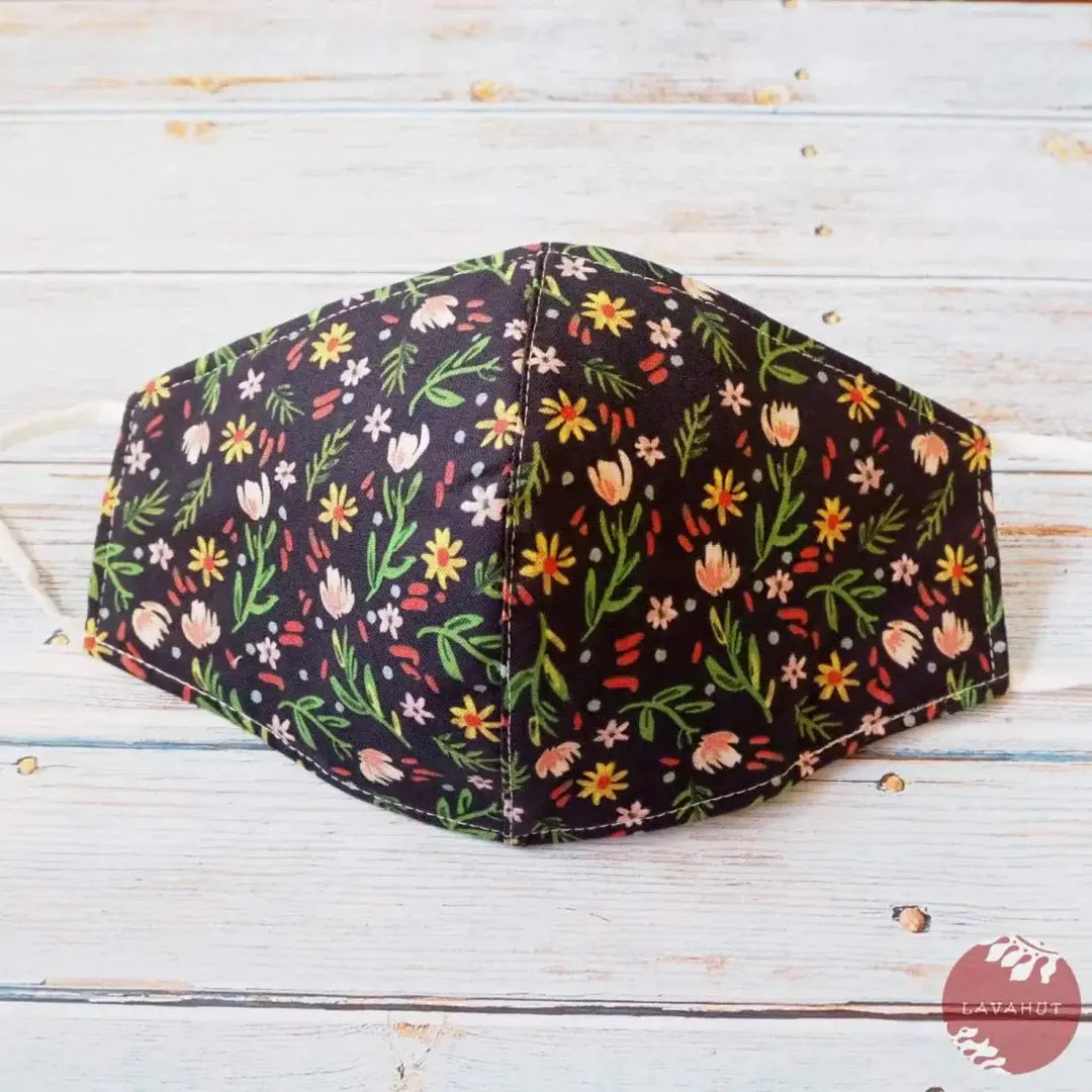 Adjustable + Filter Pocket • Black Ditsy Floral - Made in Hawaii