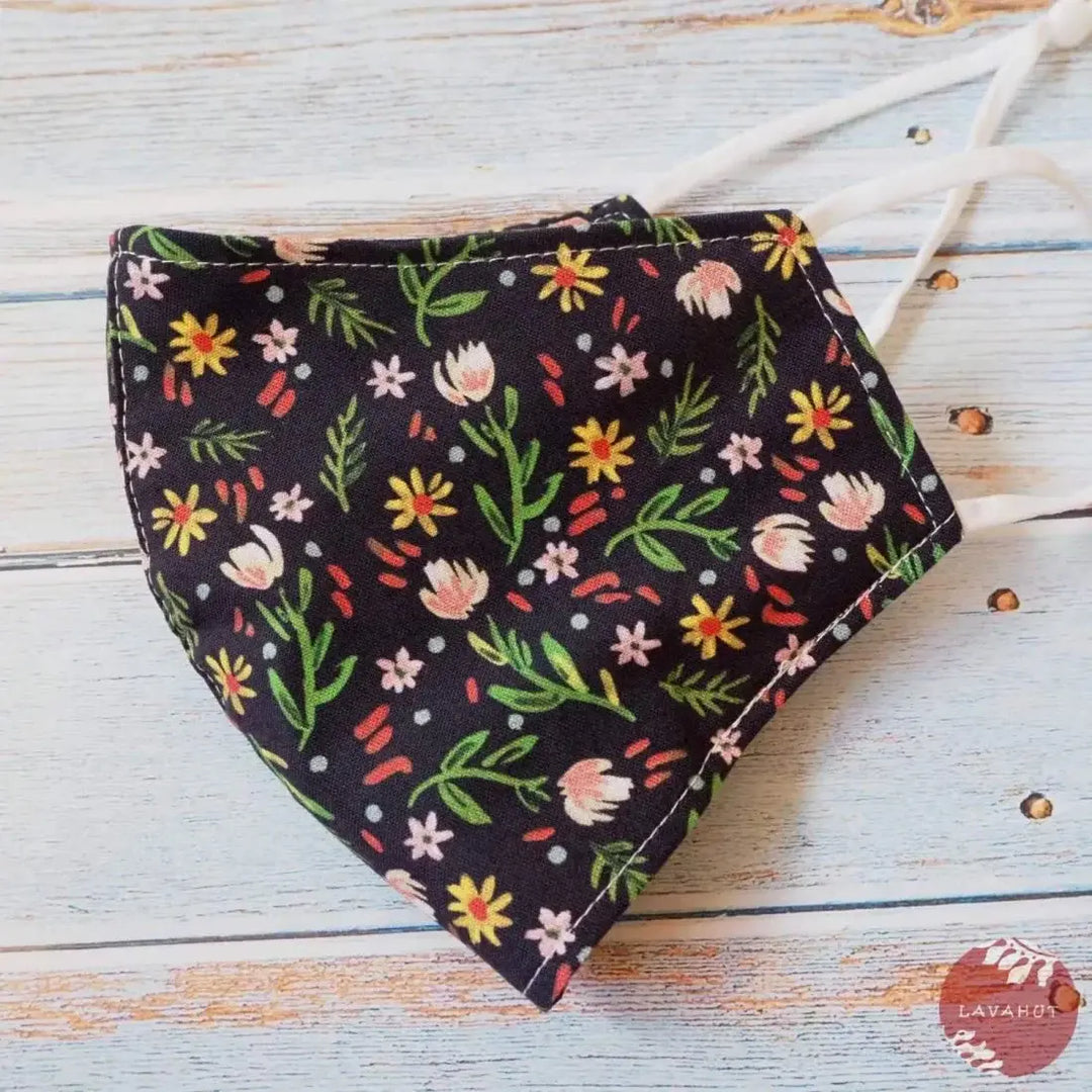Adjustable + Filter Pocket • Black Ditsy Floral - Made in Hawaii