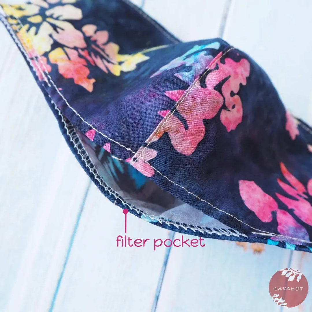 Adjustable + Filter Pocket ?? Black Hibiscus Luna - Made in Hawaii