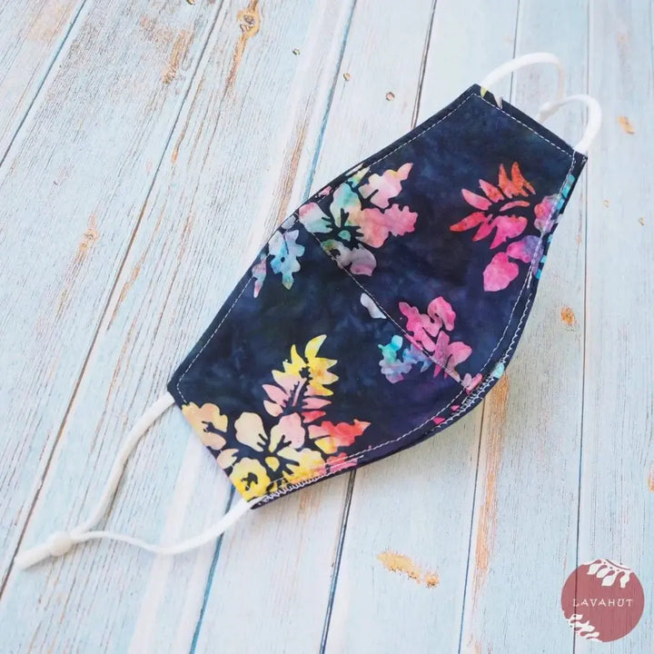 Adjustable + Filter Pocket • Black Hibiscus Luna - Made in Hawaii