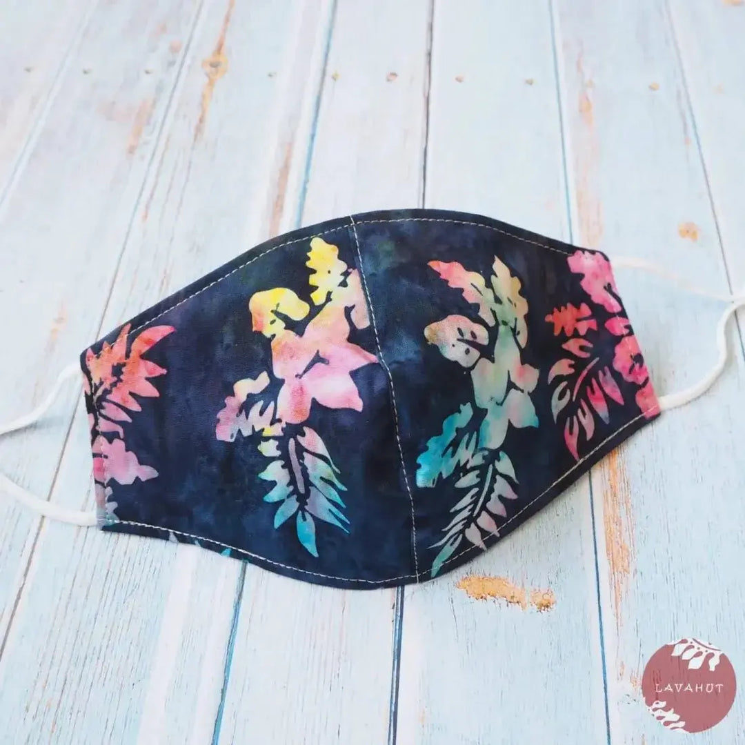 Adjustable + Filter Pocket • Black Hibiscus Luna - Made in Hawaii