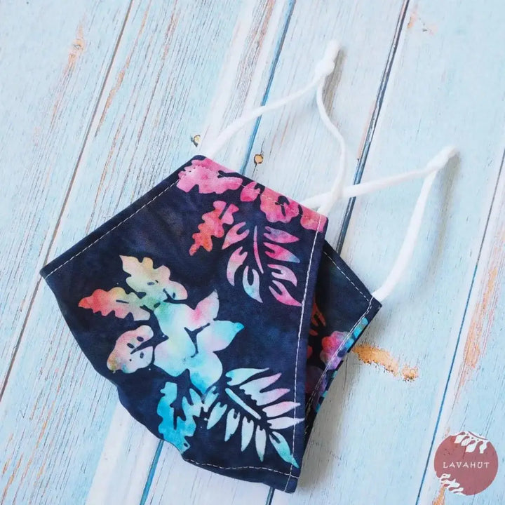 Adjustable + Filter Pocket • Black Hibiscus Luna - Made in Hawaii