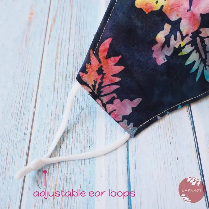 Adjustable + Filter Pocket • Black Hibiscus Luna - Made in Hawaii