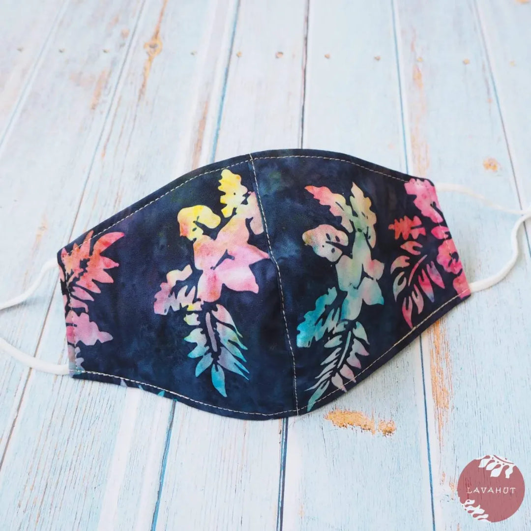 Adjustable + Filter Pocket ?? Black Hibiscus Luna - Made in Hawaii