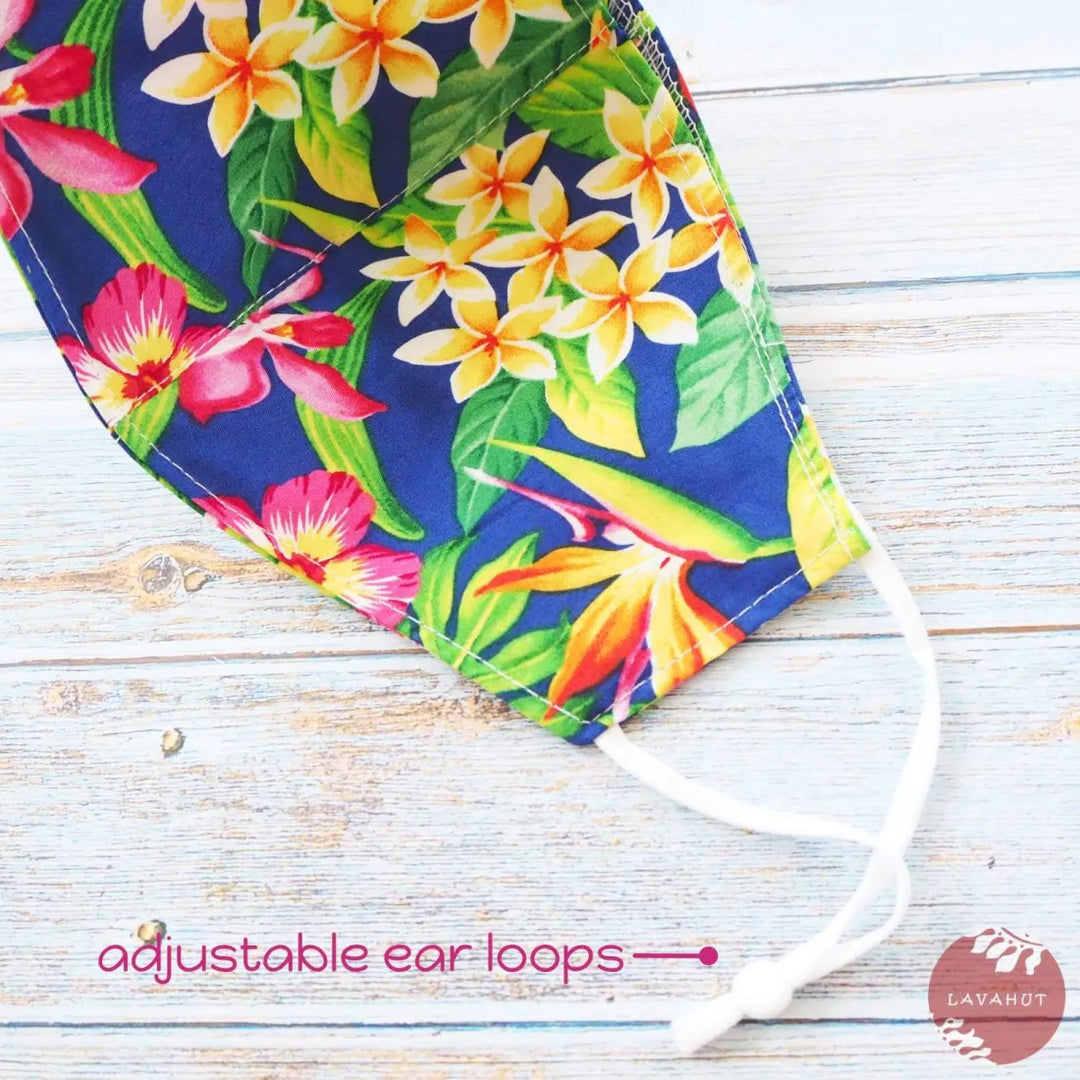 Adjustable + Filter Pocket ?? Blue Botanical - Made in Hawaii