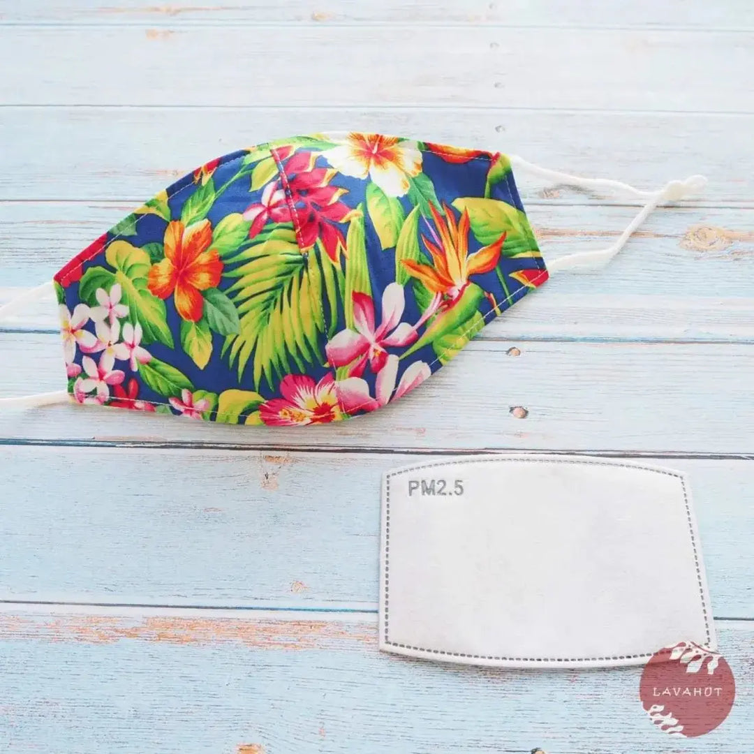 Adjustable + Filter Pocket • Blue Botanical - Made in Hawaii