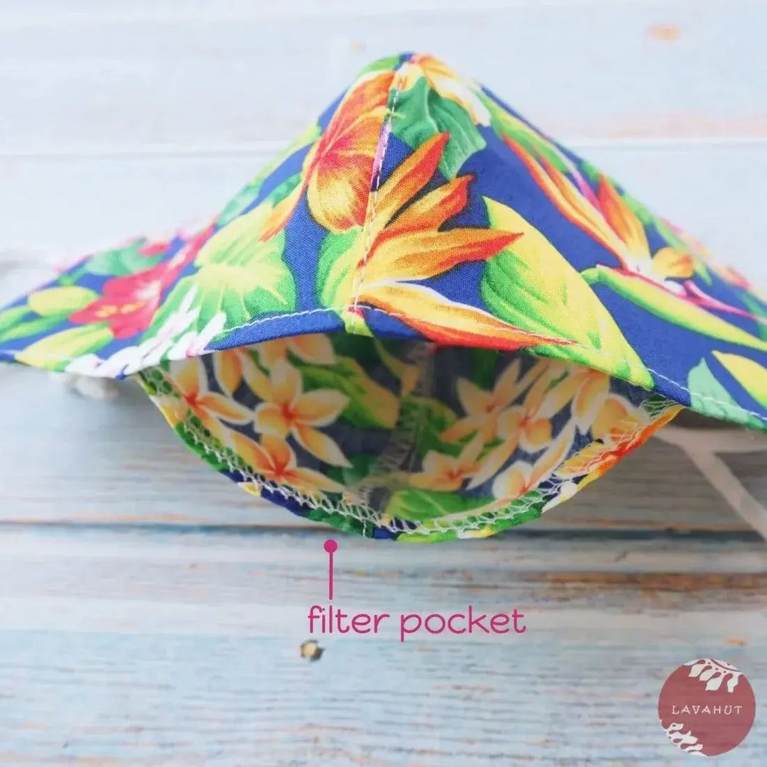 Adjustable + Filter Pocket • Blue Botanical - Made in Hawaii