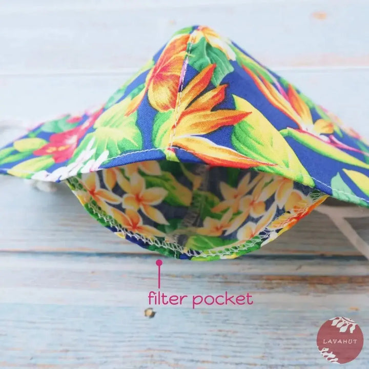 Adjustable + Filter Pocket • Blue Botanical - Made in Hawaii