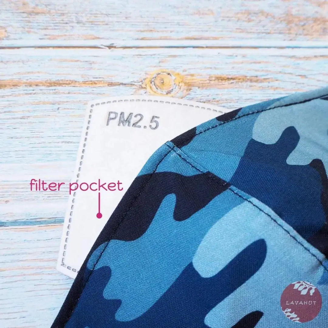 Adjustable + Filter Pocket • Blue Camouflage - Made in Hawaii